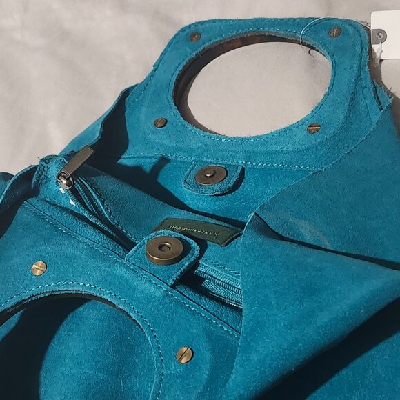 Anthropologies Turquoise  Blue Clutch Bag With resin handles - Picture 8 of 10